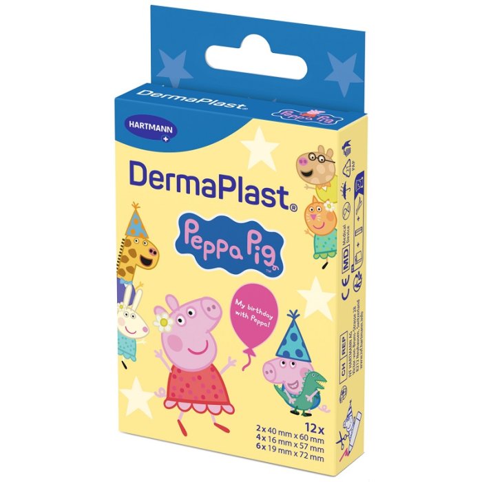 Cerotti per Bambini Peppa Pig DermaPlast 3 Formati Assortiti 12 Pezzi – Cerotti Colorati con Personaggi Peppa Pig per Piccole Ferite