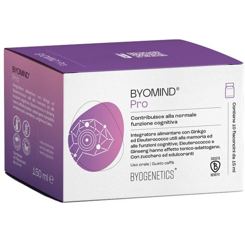 Byomind Pro 10 flaconcini 15 ml - integratore con ginkgo ed eleuterococco per memoria e concentrazione