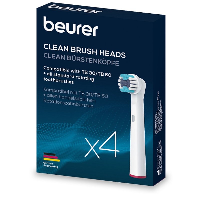 Beurer TB Clean 4 Testine di Ricambio per Spazzolino Elettrico – Set 4 Spazzole di Precisione per Pulizia Profonda dei Denti