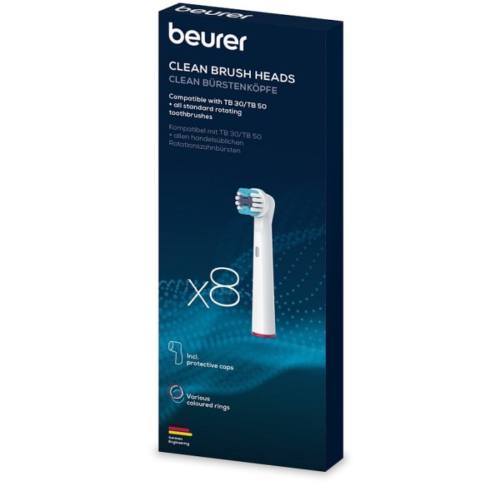 Beurer TB Clean 8 Testine di Ricambio per Spazzolino Elettrico – Set Testine di Pulizia Profonda Clean