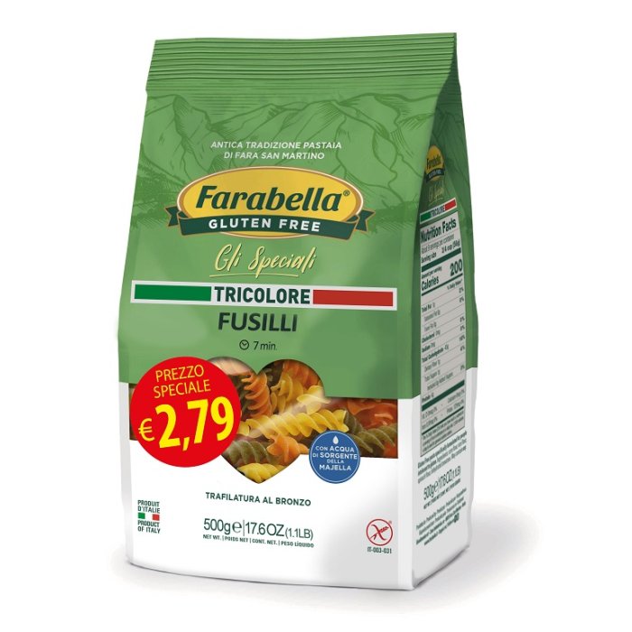 Farabella Fusilli Tricolore Senza Glutine 500 g – Pasta di Mais e Riso Italiana per Dieta Celiaca
