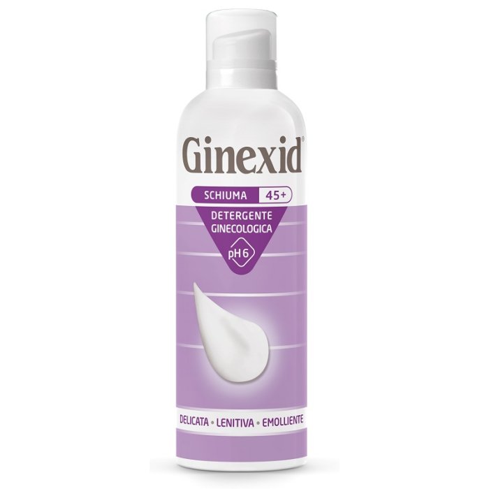 Ginexid 45+ schiuma detergente ginecologica ph 6 delicata lenitiva emolliente 150ml
