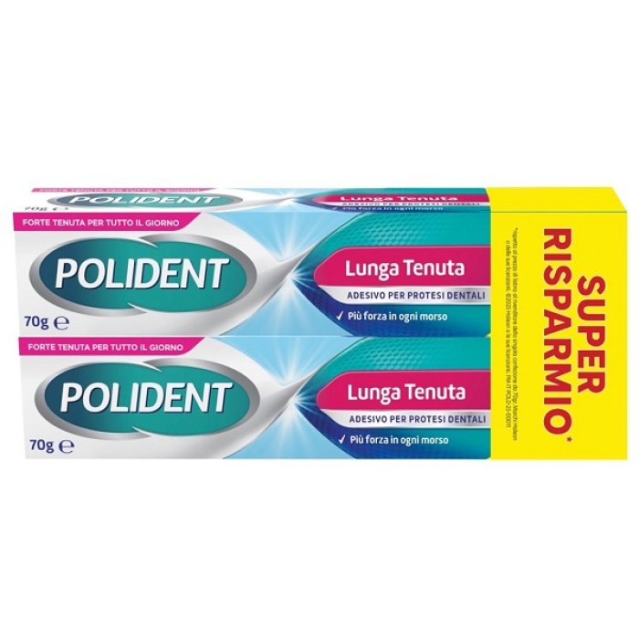 Polident Lunga Tenuta Crema Adesiva per Protesi Dentali, Tenuta Forte e Duratura, Confezione Risparmio 2x70 g