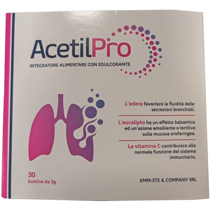Acetil Pro Integratore 30 Bustine da 3 g per Problemi Respiratori e Muco Denso