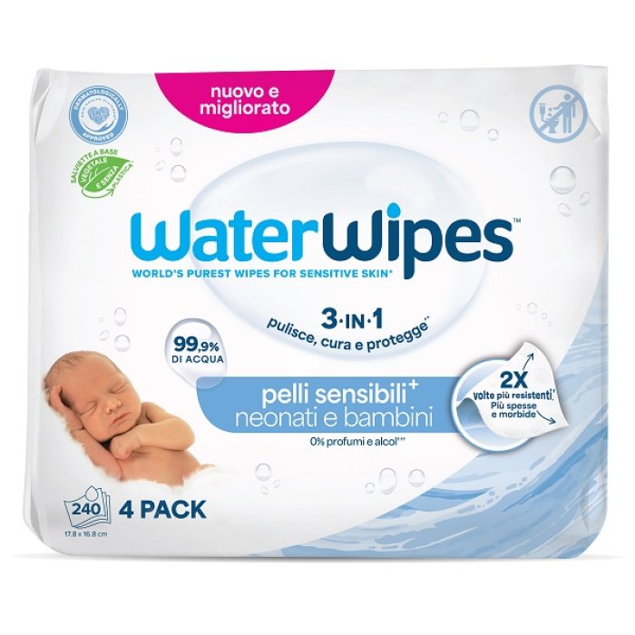 Water Wipes Salviettine Biodegradabili per Bambini 4 x 60 salviettine