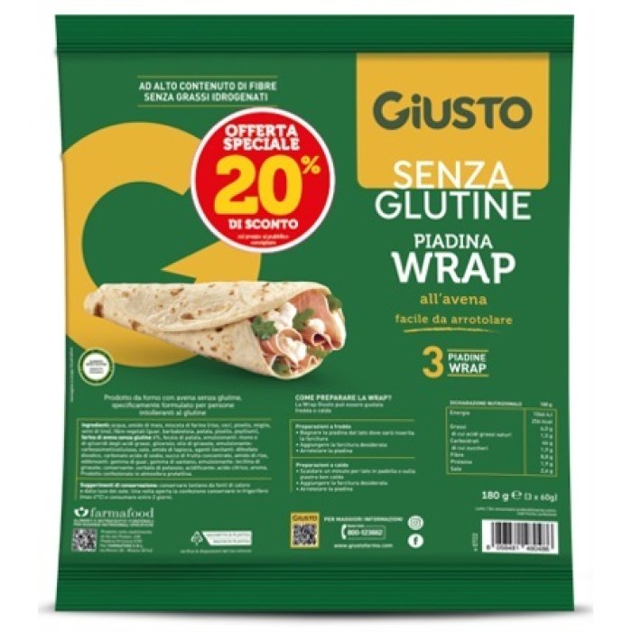 Giusto Senza Glutine Wrap Piadina di Avena 180 Grammi per Wrap Farciti e Ricette Light
