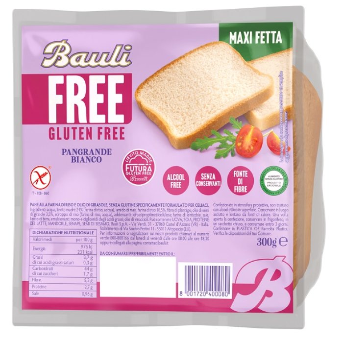 Bauli Free Pangrande Bianco Pane Morbido a Fette Ideale per Tramezzini Toast e Sandwich