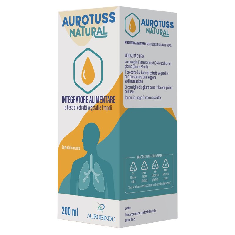 Sciroppo AUROTUSS Natural 200 ml – Integratore Naturale per la Tosse Secca e Grassa, Sollievo Naturale per Adulti e Bambini