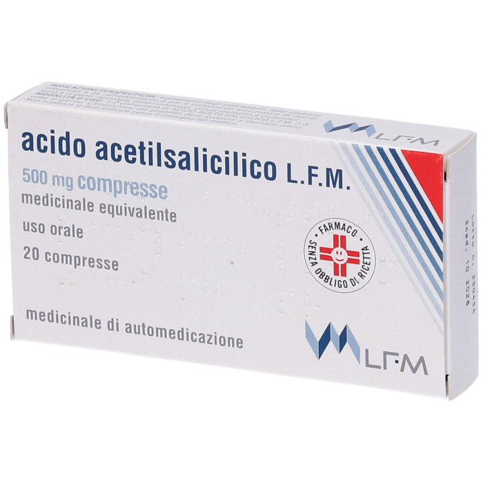Acido Acetilsalic Lfm 500mg Febbre Sindromi Influenzali e Raffreddamento Antidolorifico 20 Compresse