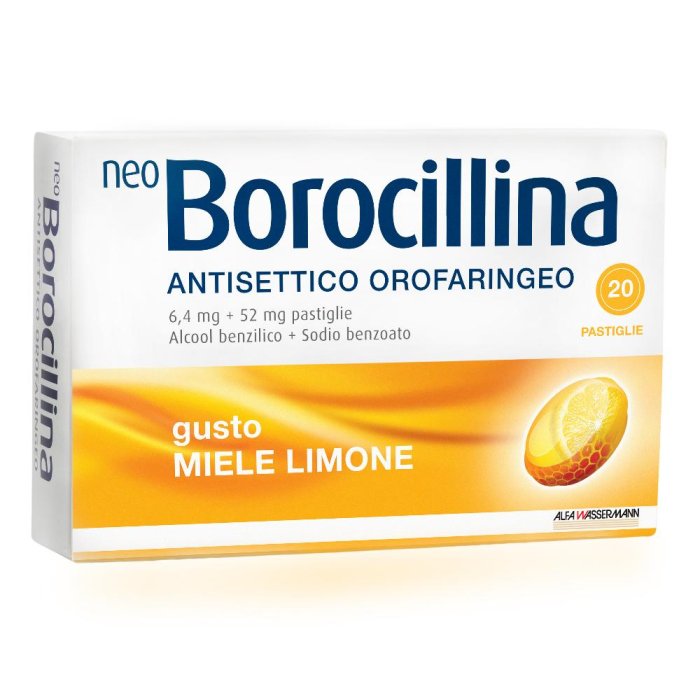 Neoborocillina Antisettico Orofaringeo 20 Pastiglie 6,4 Mg +52 Mg Miele Limone