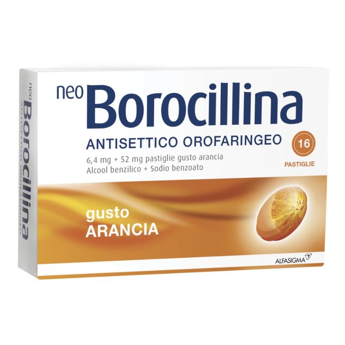 Neoborocillina Ant Or 6,4 Mg + 52 Mg Pastiglie Gusto Arancia, 16 Pastiglie In Blister Al/Pvc