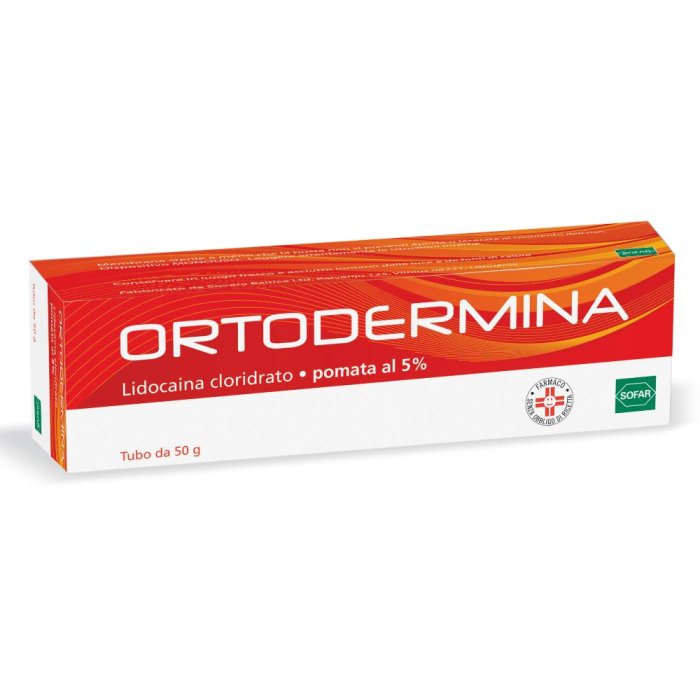 Ortodermina Crema 5 per cento con Lidocaina 50 grammi anestetico locale per pelle irritata prurito scottature e punture di insetto
