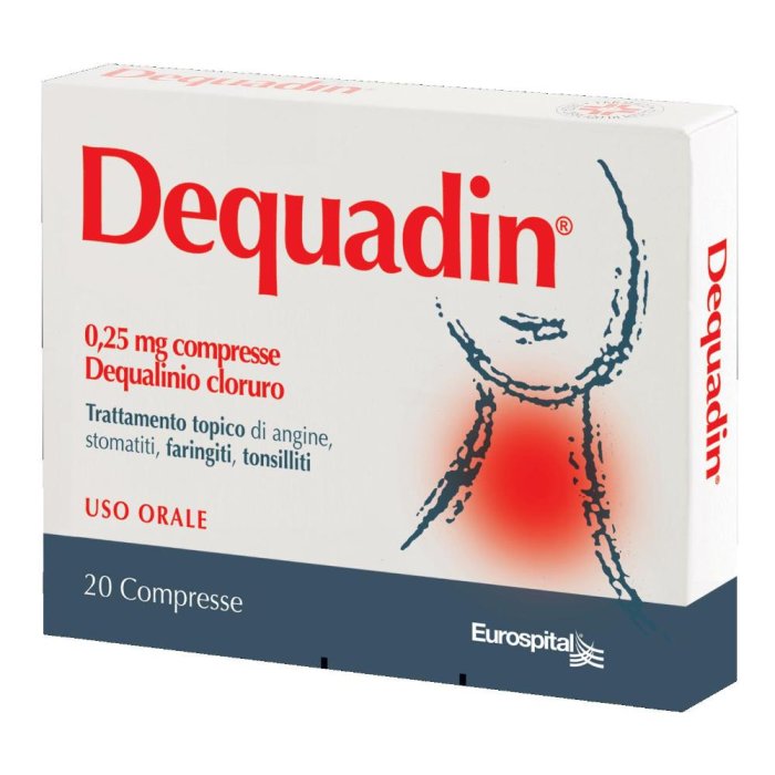 Dequadin 0,25mg Dequalinio Cloruro Trattamento Topico Faringiti e Tonsilliti Aroma Menta e Lime 20 Compresse