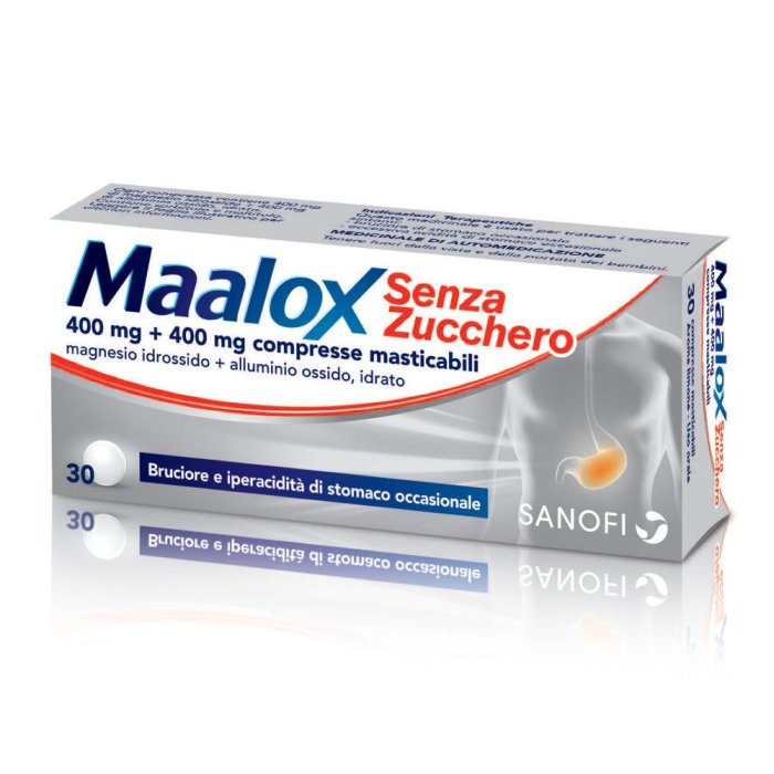 Maalox 400+400 Mg Contro Acidità di Stomaco Occasionale Senza Zucchero 30 cpr