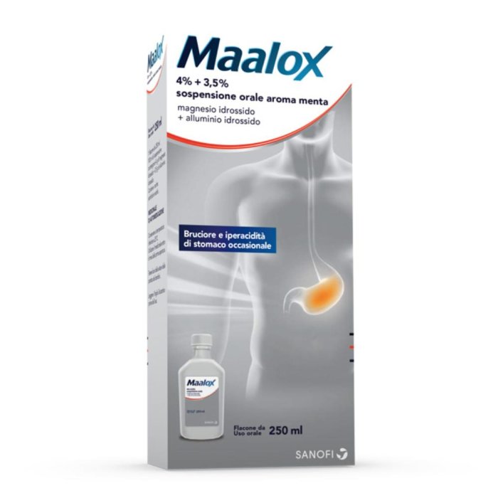 Maalox Sospensione Orale 4+3,5% 250 ml trattamento del bruciore e dell’iperacidità dello stomaco 