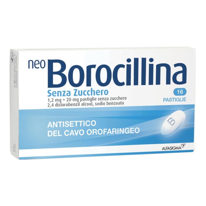 Neoborocillina antisettico orofaringeo senza zucchero 16 pastiglie 1,2 mg + 20 mg