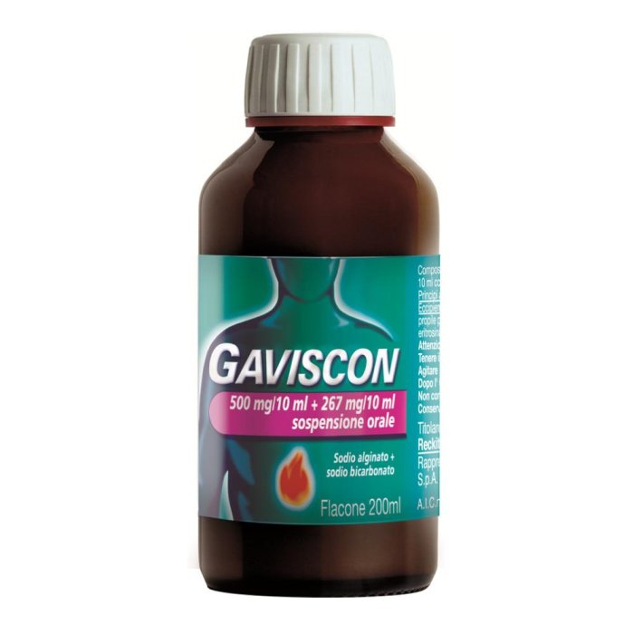 Gaviscon 500 Mg/10 Ml + 267 Mg/10 Ml Sospensione Orale Flacone 200 Ml