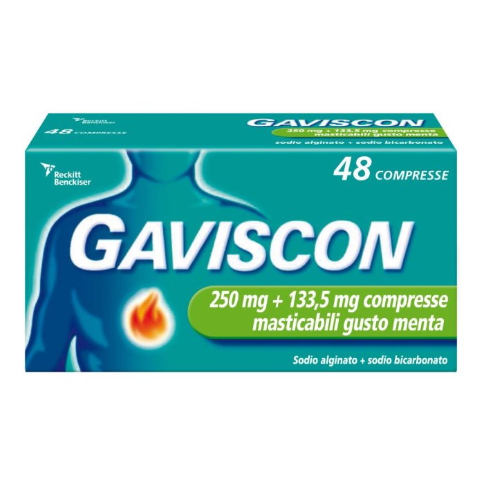 Gaviscon 250 Mg + 133,5 Mg Compresse Masticabili Gusto Menta 48 Compresse