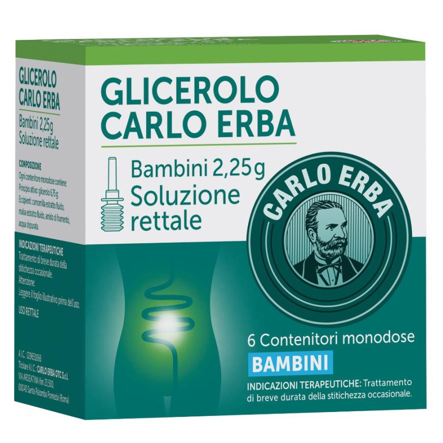 Glicerolo Carlo Erba Bambini 2,25g soluzione rettale 6 contenitori monodose Glicerolo Carlo Erba Bambini 2,25g soluzione rettale 6 contenitori monodose