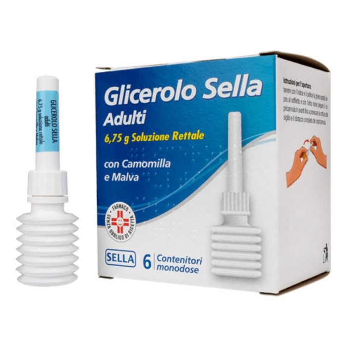 Glicerolo Sella Adulti 6,75g Soluzione Rettale con Camomilla e Malva Trattamento Stitichezza Occasionale 6 Contenitori Monodose