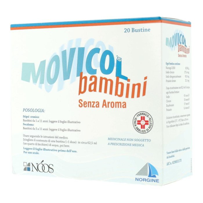 Movicol bambini senza aroma 20 bustine 6,9 mg in polvere soluzione orale - Norgine Italia Srl