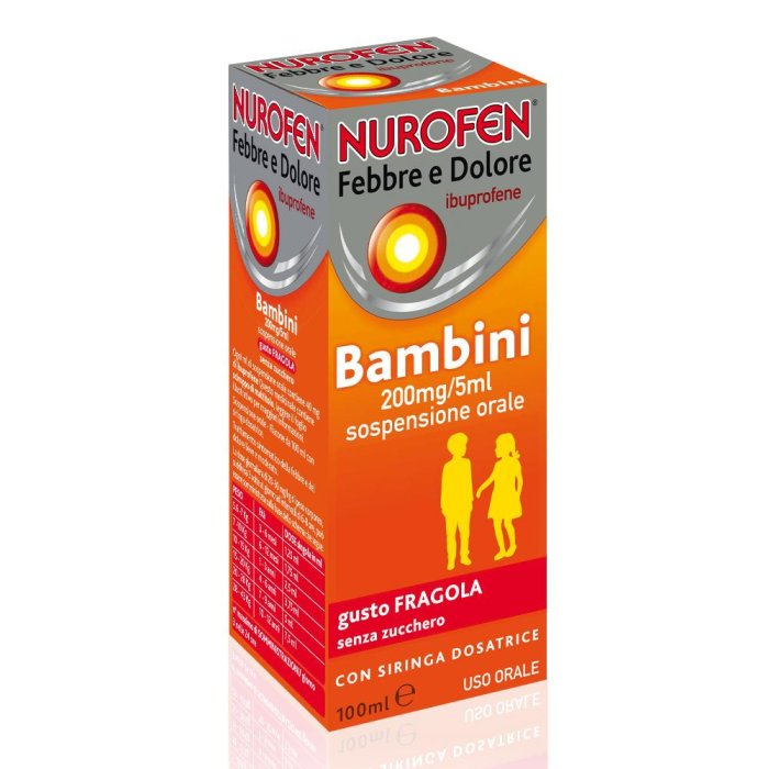 Nurofen Febbre D 200 Mg/5 Ml Sospensione Orale Gusto Fragola Senza Zucchero Flacone Da 100 Ml Con Siringa Dosatrice