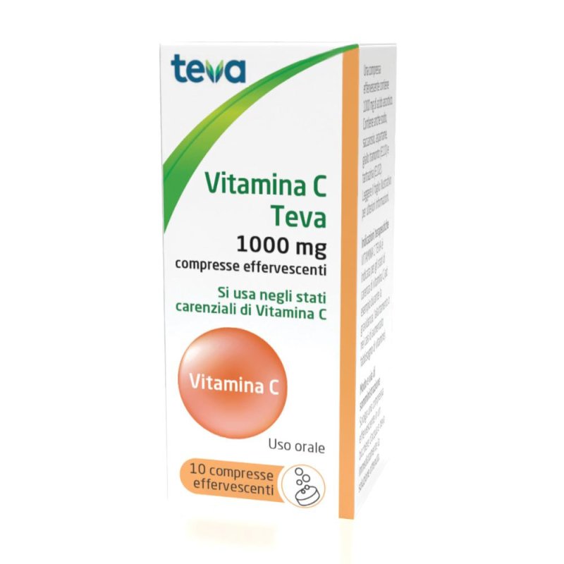 Vitamina C Teva 1 g Compresse Effervescenti 10 Pezzi Integratore di Acido Ascorbico