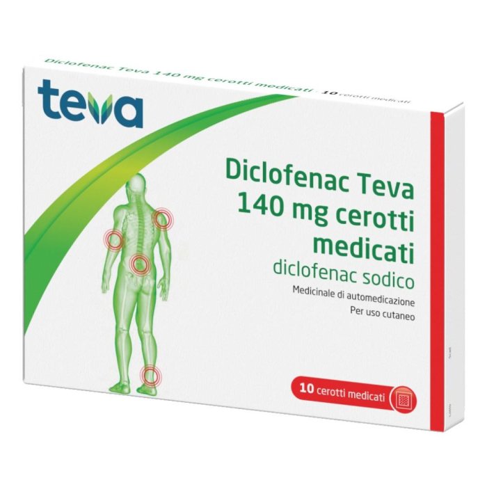 Diclofenac Teva 140 mg Cerotti Medicati Antinfiammatori 10 Cerotti Transdermici per Dolori Muscolari e Articolari