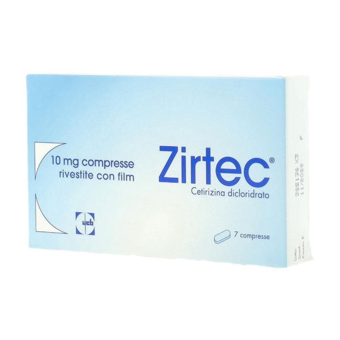 Zirtec Cetirizina dicloridrato 10mg Antistaminico Orale Trattamento Rinite Allergica 7 compresse