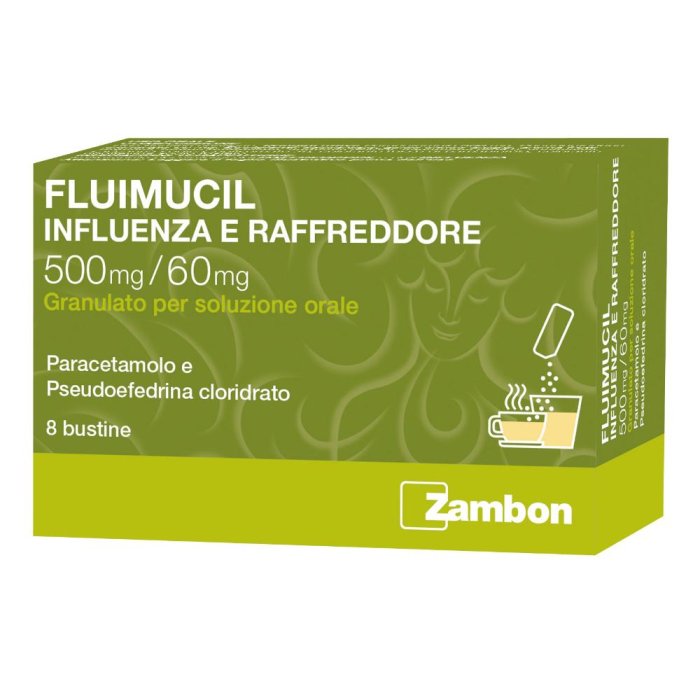 Fluimucil Influenza Raffr 500 Mg + 60 Mg Granulato Per Soluzione Orale 8 Bustine