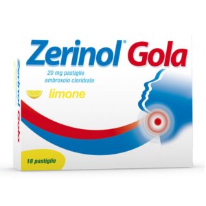 Zerinol Gola Limo Limone 20mg Ambroxolo Cloridrato per Mal di Gola Acuto, 18 Pastiglie