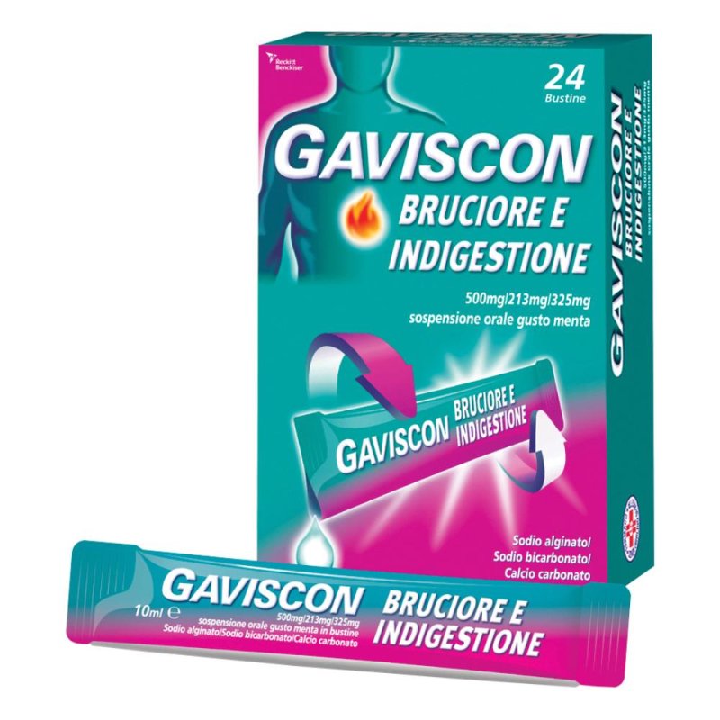 Gaviscon bruciore e indigestione per acidità di stomaco 24 bustine menta