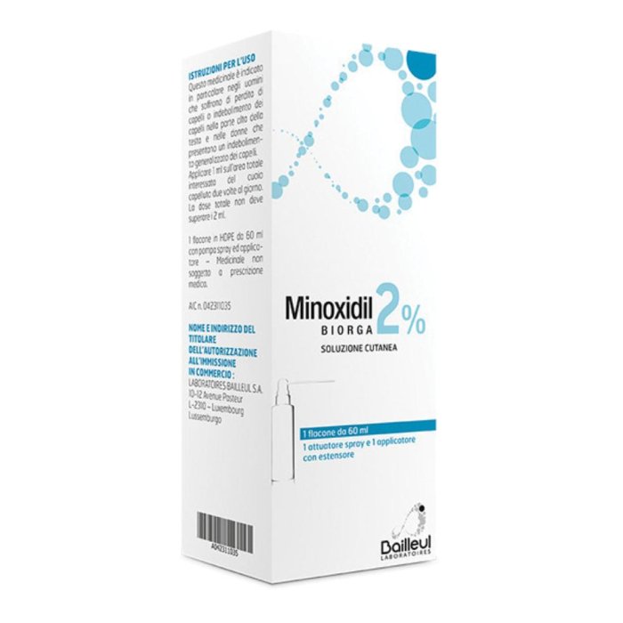 Minoxidil Biorga 2% Soluzione Cutanea 1 Flacone Hdpe 60 Ml Con Pompa Spray E Applicatore