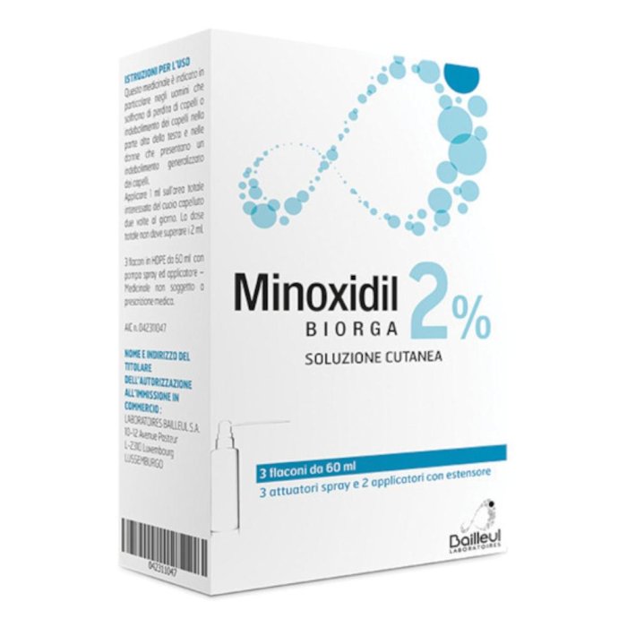 Biorga Minoxidil 2% Soluzione Cutanea Anticaduta Capelli Trattamento Alopecia Androgenetica Confezione 3 Flaconi