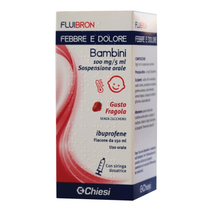Decaflu Febbre e Dolore Bambini 100mg/5ml Ibuprofene Sciroppo Gusto Fragola Senza Zucchero 150ml