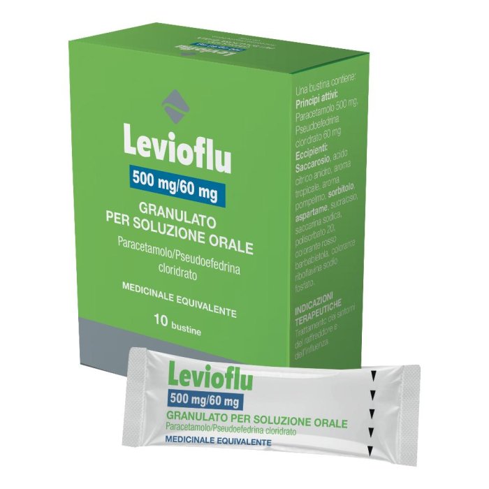 Levioflu 10 bustine 500 mg + 60 mg - granulato orale per stati influenzali e sindromi da raffreddamento