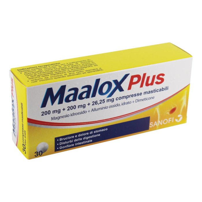 Maalox Plus Trattamento Acidità  Gastrica e Gonfiore 30 Compresse Masticabili