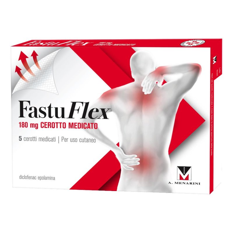 Fastuflex Cerotto Medicato 180mg Diclofenac Epolamina Antidolorifico Locale 5 Cerotti da 10 x 14 cm
