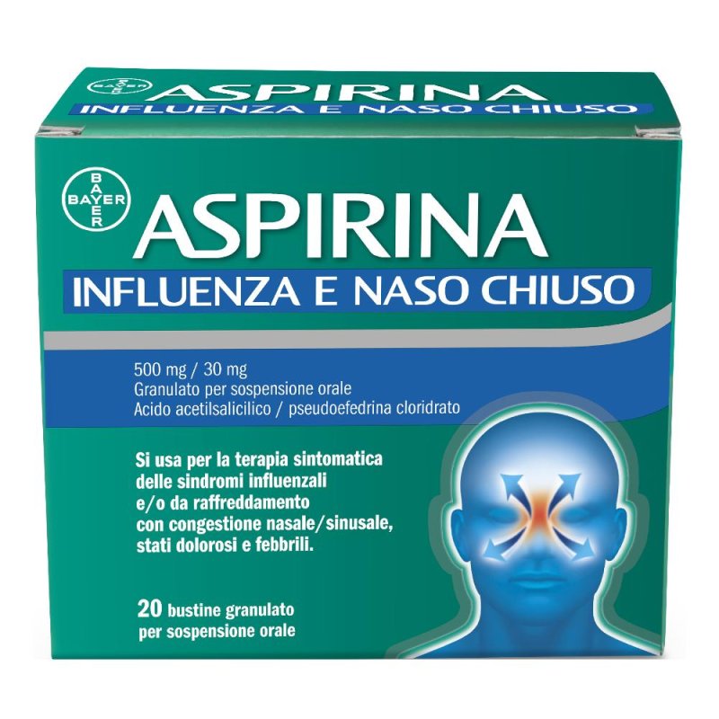 Aspirina Influenza e Naso Chiuso Antidolorifico Decongestionante contro Sintomi Influenzali 20 Buste