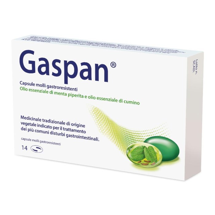 Gaspan Capsule Molli 90 + 50 Milligrammi con Olio Essenziale di Menta per Gonfiore Addominale 14 Capsule