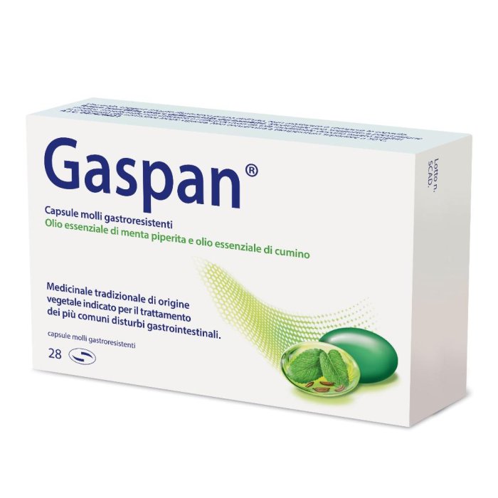 Gaspan 90 mg + 50 mg 28 Capsule con Olio Essenziale di Menta Piperita e Carvi per il Benessere Gastrointestinale