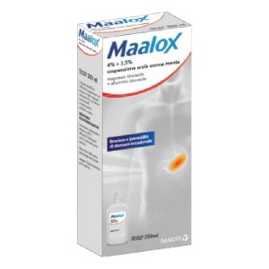 Maalox 4%+3,5% Sospensione Orale Aroma Menta Trattamento Bruciore e Acidità  di Stomaco 250ml