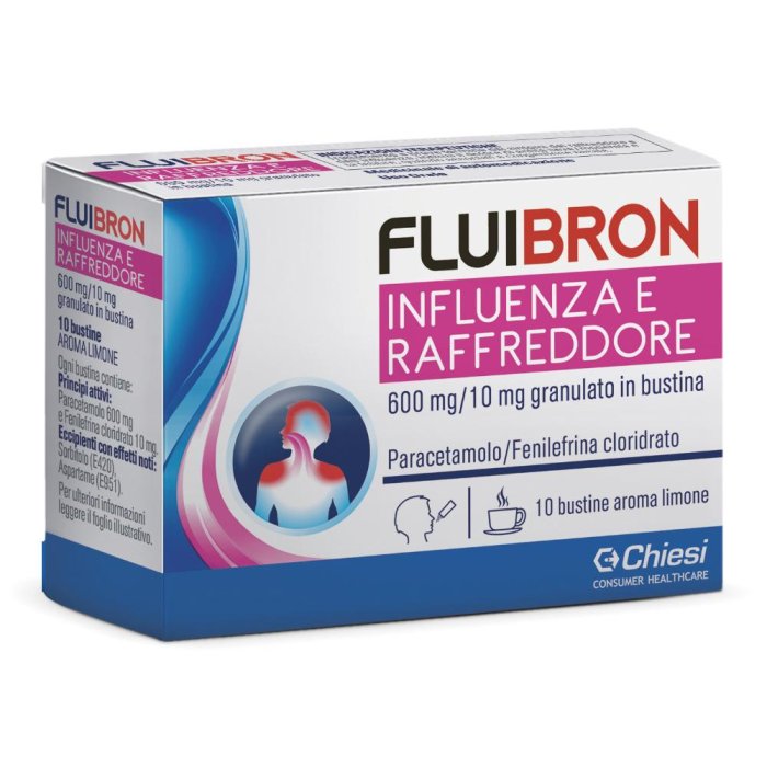 Fluibron Influenza E Raffreddore 10 Bustine 600mg + 10mg