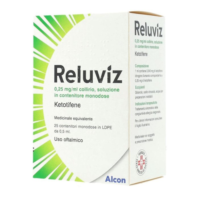 Reluviz Collirio 0,25mg/ml Ketotifene Trattamento Congiuntivite Allergica Stagionale 25 contenitori monodose da 0,5ml