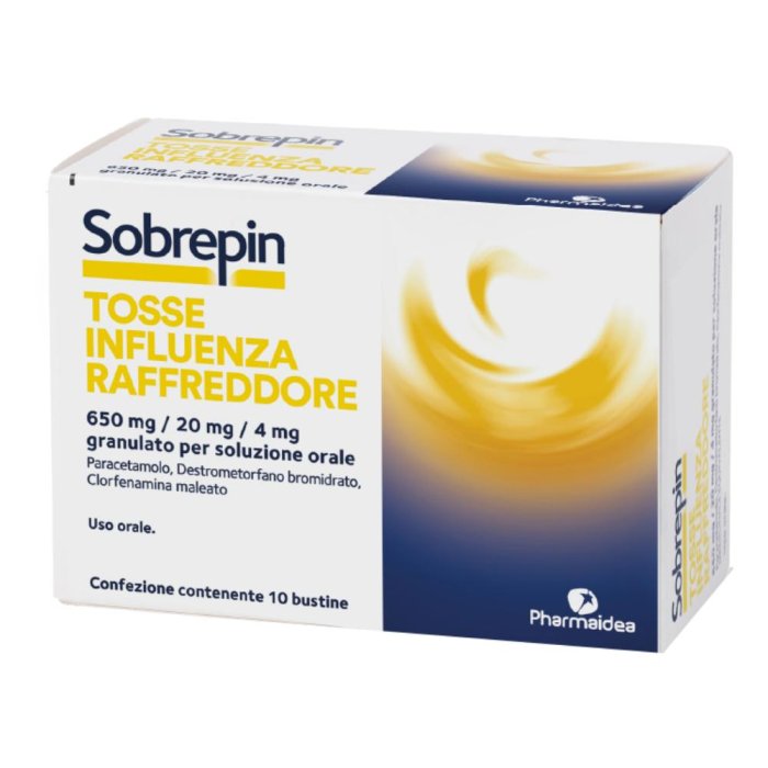 Sobrepin Tosse Inf Influenza e Raffreddore Paracetamolo 650mg + Destrometorfano 20mg + Clorfenamina 4mg 10 bustine