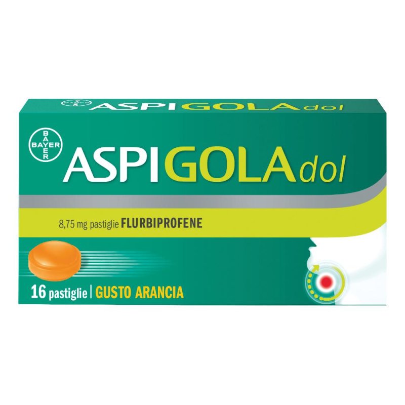 Aspi Gola Dol Caramelle Gola Antinfiammatorio per Mal di gola 16 Pastiglie Senza Zucchero Arancia
