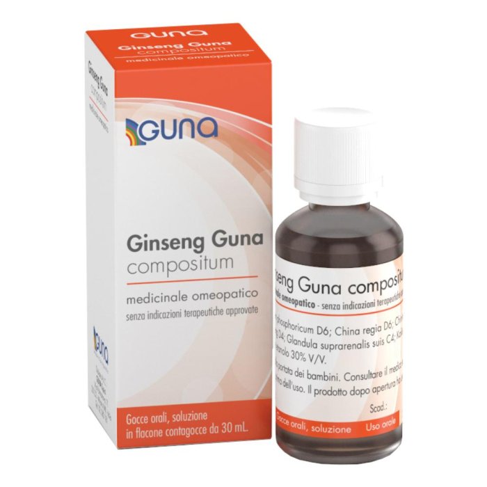Ginseng Guna Compositum gocce 30 ml - integratore tonico a base di ginseng e piante adattogene