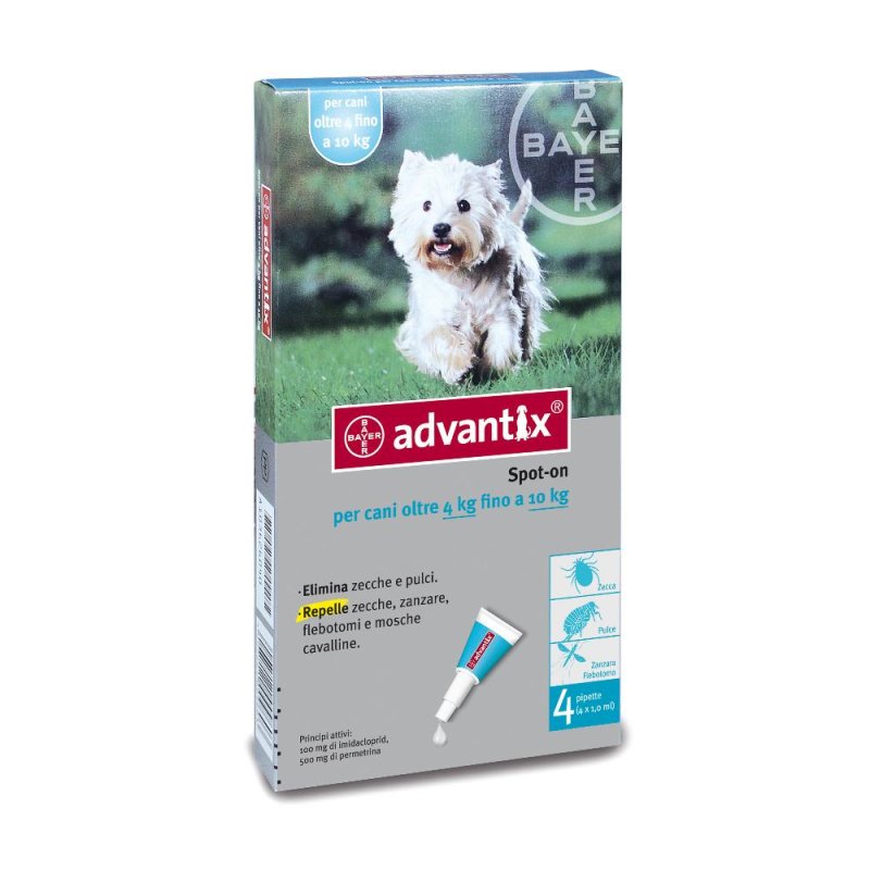 Advantix Spot-On Antiparassitario per Cani 4-10 kg - 4 pipette 1 ml