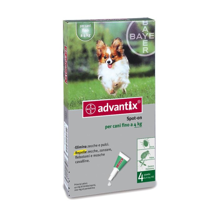 Advantix Spot-On Antiparassitario per Cani fino a 4 kg - 4 pipette monodose da 0,4 ml