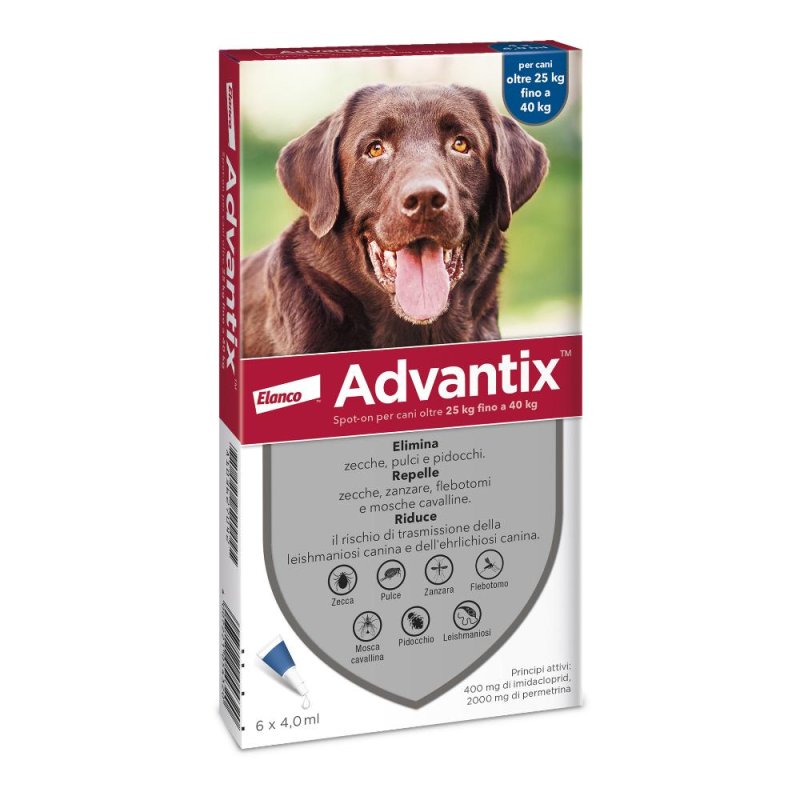 Advantix Spot On Per Cani Da 40kg a 60kg 6 Pipette Da 6ml